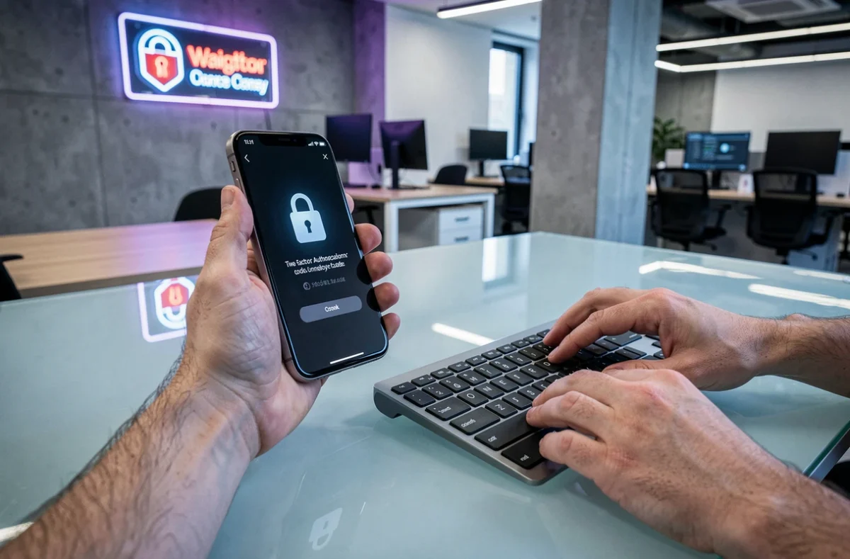 Gros plan de mains utilisant un smartphone avec une application de gestionnaire de mots de passe sécurisée et une authentification à deux facteurs