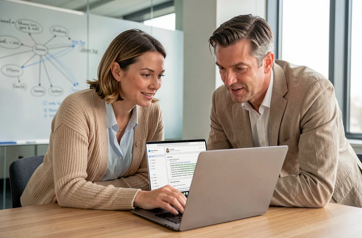 Équipe informatique collaborant sur la gestion et l'administration d'une messagerie électronique d'entreprise