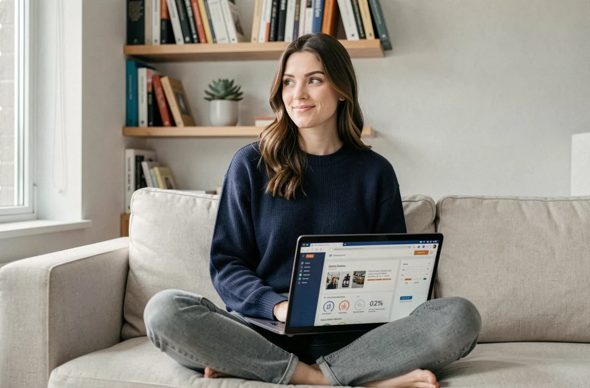 Développeuse web freelance dans la vingtaine travaillant sur son salaire depuis un bureau à domicile chaleureux